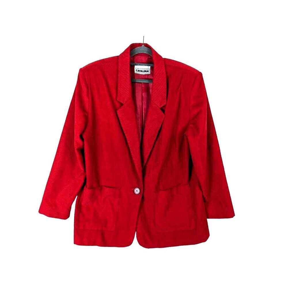 Catalina Women Size Xl Red Corduroy Blazer Jacket Vintage Y2k Office Classic Pad